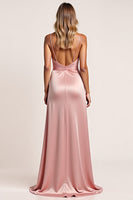 Load image into Gallery viewer, Blush Pink Sheath Satin Long Bridesmaid Dress with Slit