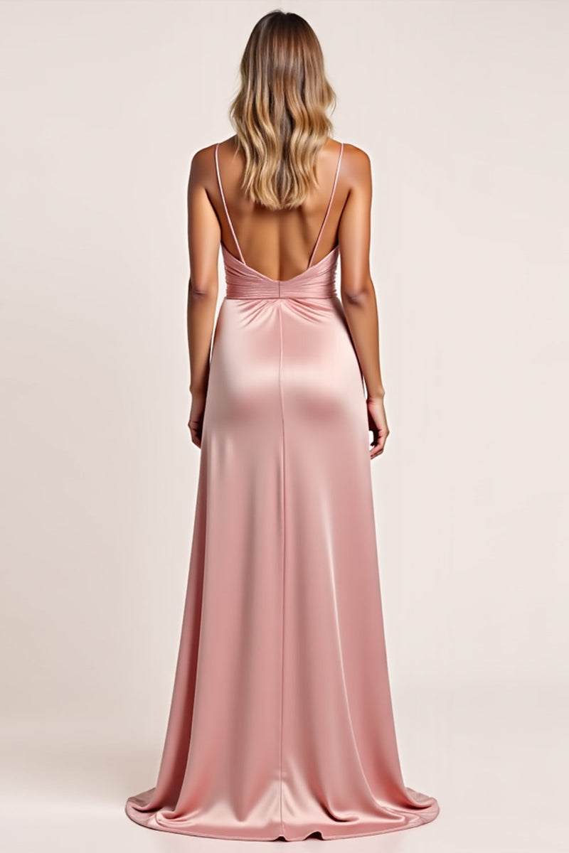 Load image into Gallery viewer, Blush Pink Sheath Satin Long Bridesmaid Dress with Slit