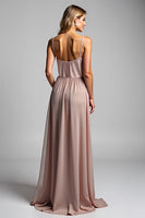 Load image into Gallery viewer, Dusty Rose Chiffon V-Neck Long Bridesmaid Dress with Slit