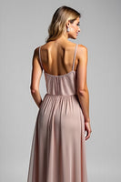 Load image into Gallery viewer, Dusty Rose Chiffon V-Neck Long Bridesmaid Dress with Slit