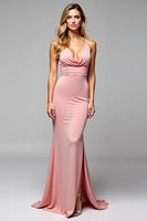 Load image into Gallery viewer, Blush Pink Sheath Backless Long Bridesmaid Dress with Slit