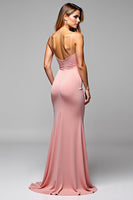 Load image into Gallery viewer, Blush Pink Sheath Backless Long Bridesmaid Dress with Slit
