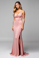 Load image into Gallery viewer, Blush Pink Sheath Backless Long Bridesmaid Dress with Slit