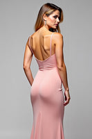 Load image into Gallery viewer, Blush Pink Sheath Backless Long Bridesmaid Dress with Slit