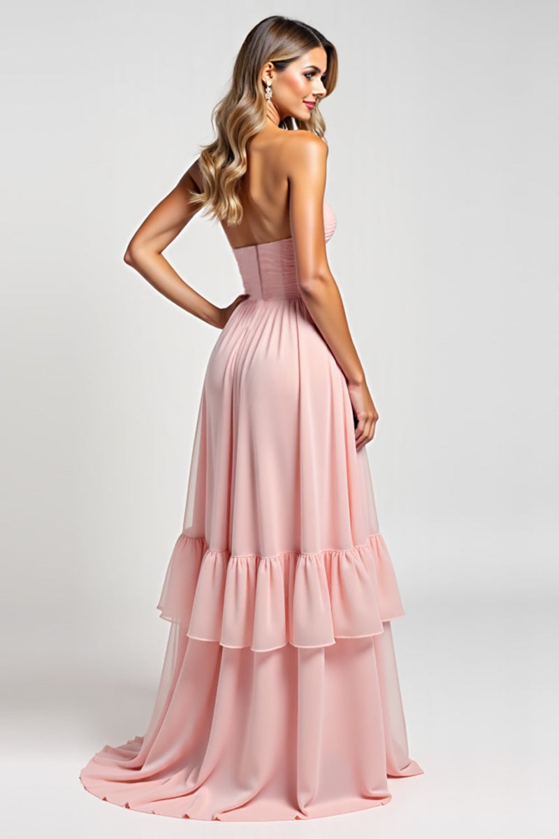 Load image into Gallery viewer, Blush Pink A Line Strapless Long Bridesmaid Dress