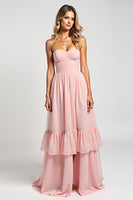Load image into Gallery viewer, Blush Pink A Line Strapless Long Bridesmaid Dress