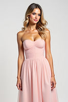 Load image into Gallery viewer, Blush Pink A Line Strapless Long Bridesmaid Dress