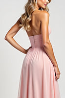 Load image into Gallery viewer, Blush Pink A Line Strapless Long Bridesmaid Dress