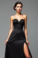 Load image into Gallery viewer, Black A Line Strapless Long Formal Dress with Slit