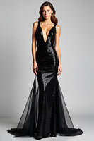Load image into Gallery viewer, Sparkly Mermaid Deep V-Neck Long Formal Dress