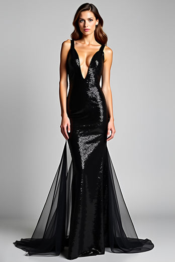 Sparkly Mermaid Deep V-Neck Long Formal Dress