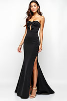 Load image into Gallery viewer, Black Mermaid Bow Keyhole Strapless Long Formal Dress with Slit