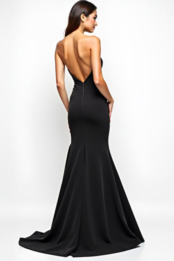 Black Mermaid Bow Keyhole Strapless Long Formal Dress with Slit