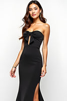 Load image into Gallery viewer, Black Mermaid Bow Keyhole Strapless Long Formal Dress with Slit