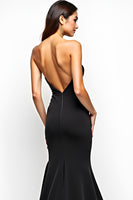 Load image into Gallery viewer, Black Mermaid Bow Keyhole Strapless Long Formal Dress with Slit