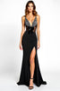 Load image into Gallery viewer, Black Mermaid V-Neck Bow Long Beaded Formal Dress with Slit