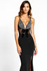 Load image into Gallery viewer, Black Mermaid V-Neck Bow Long Beaded Formal Dress with Slit