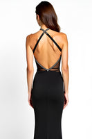Load image into Gallery viewer, Black Mermaid V-Neck Bow Long Beaded Formal Dress with Slit