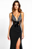 Load image into Gallery viewer, Black Mermaid V-Neck Bow Long Beaded Formal Dress with Slit