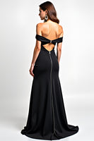 Load image into Gallery viewer, Black Mermaid Off the Shoulder Cut-Out Beaded Long Formal Dress