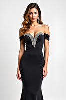 Load image into Gallery viewer, Black Mermaid Off the Shoulder Cut-Out Beaded Long Formal Dress