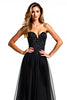 Load image into Gallery viewer, Black A Line Long Tulle Strapless Beaded Formal Dress