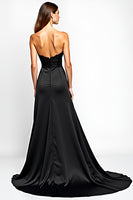 Load image into Gallery viewer, Black Strapless Corset Long Graduation Dress with Slit