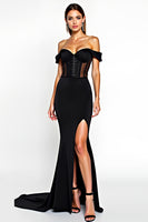 Load image into Gallery viewer, Black Mermaid Off the Shoulder Long Formal Dress with Slit