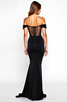 Load image into Gallery viewer, Black Mermaid Off the Shoulder Long Formal Dress with Slit