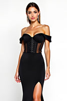 Load image into Gallery viewer, Black Mermaid Off the Shoulder Long Formal Dress with Slit