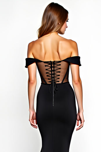 Black Mermaid Off the Shoulder Long Formal Dress with Slit