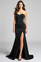Load image into Gallery viewer, Black Mermaid Strapless Long Formal Dress with Slit