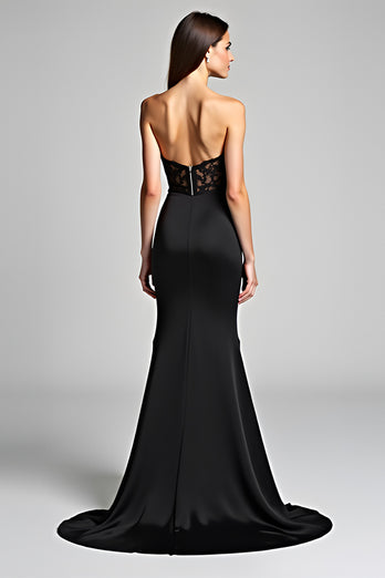 Black Mermaid Strapless Long Formal Dress with Slit