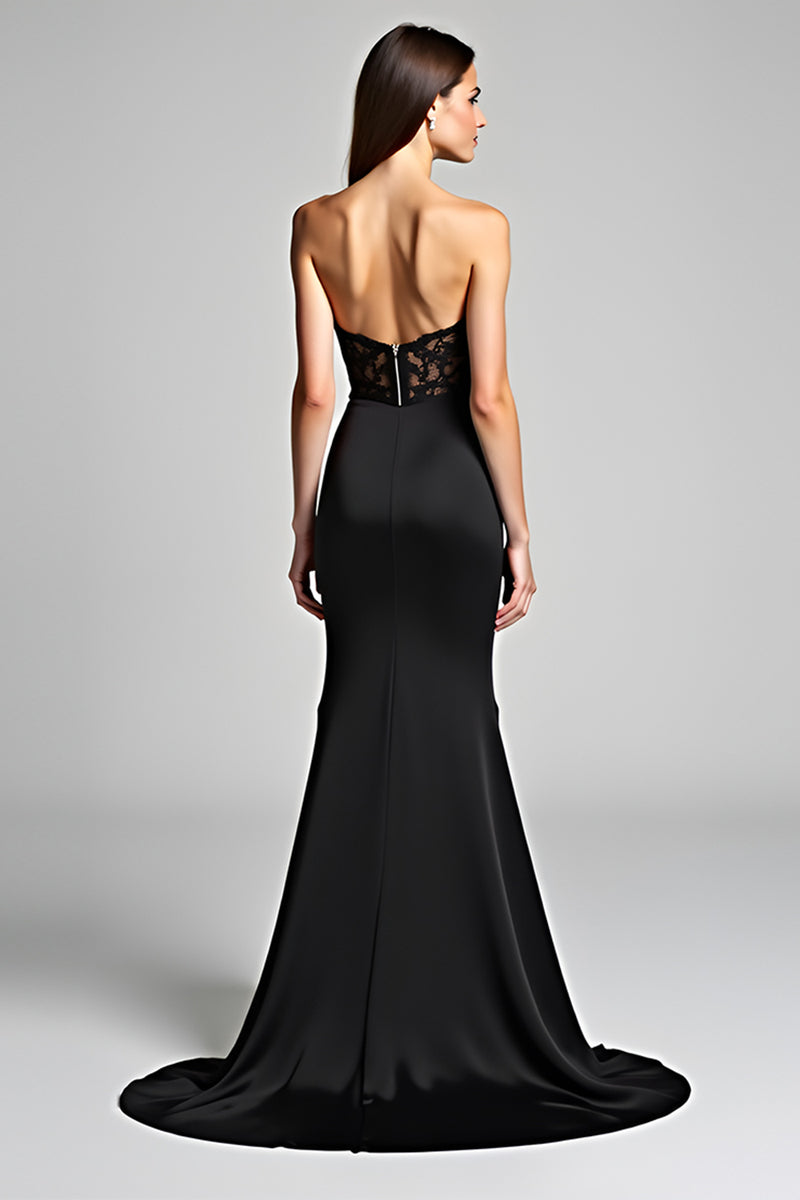 Load image into Gallery viewer, Black Mermaid Strapless Long Formal Dress with Slit