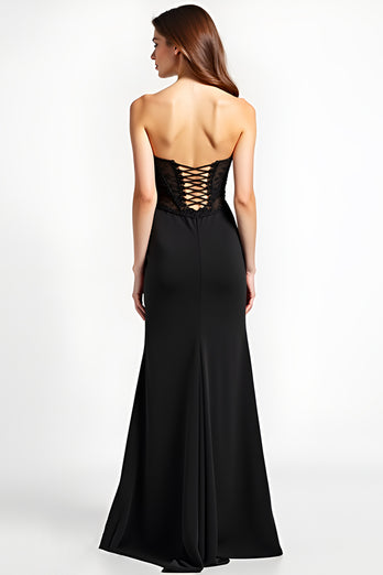 Black Sweetheart Long Appliqued Formal Dress with Slit