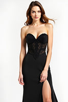 Load image into Gallery viewer, Black Sweetheart Long Appliqued Formal Dress with Slit