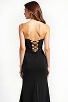 Load image into Gallery viewer, Black Sweetheart Long Appliqued Formal Dress with Slit