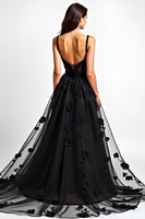 Load image into Gallery viewer, Black A Line Lace Corset Long Appliques Formal Dress