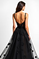 Load image into Gallery viewer, Black A Line Lace Corset Long Appliques Formal Dress