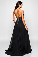 Load image into Gallery viewer, Black A Line Cut-Out Long Beaded Formal Dress with Slit