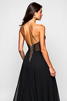 Load image into Gallery viewer, Black A Line Cut-Out Long Beaded Formal Dress with Slit