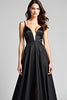 Load image into Gallery viewer, Black A Line Deep V-Neck Long Satin Formal Dress with Slit