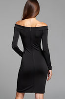 Load image into Gallery viewer, Black Bodycon Off the Shoulder Short Graduation Dress with Long Sleeves