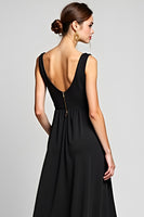 Load image into Gallery viewer, Black A Line Deep V-Neck Long Chiffon Ruched Formal Dress