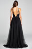Load image into Gallery viewer, Black A Line Tulle V-Neck Long Formal Dress