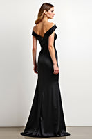 Load image into Gallery viewer, Black Mermaid Off the Shoulder Ruched Long Formal Dress