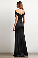 Load image into Gallery viewer, Black Mermaid Off the Shoulder Ruched Long Formal Dress