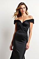 Load image into Gallery viewer, Black Mermaid Off the Shoulder Ruched Long Formal Dress