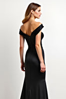 Load image into Gallery viewer, Black Mermaid Off the Shoulder Ruched Long Formal Dress