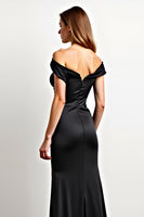 Load image into Gallery viewer, Black Mermaid Off the Shoulder Ruched Long Formal Dress